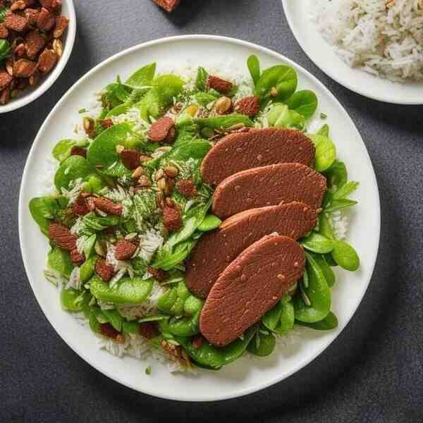 Салат с рисом и куриной печенью